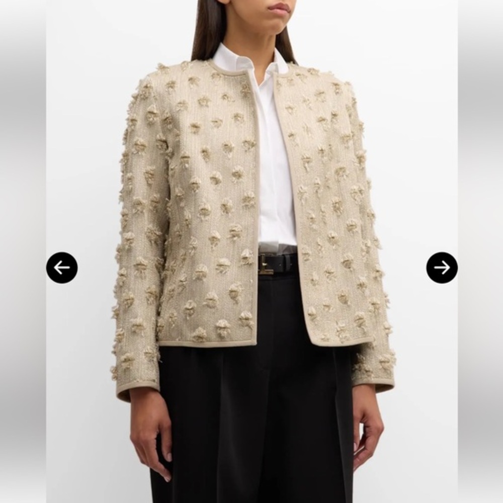 Lafayette 148 New York Collarless Jacquard Jacket Cream NWT Luxury